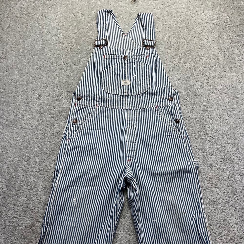 VINTAGE Big Mac JCPenny Overalls 32x26.5?? Hickory Stripe Blue White Square Bak